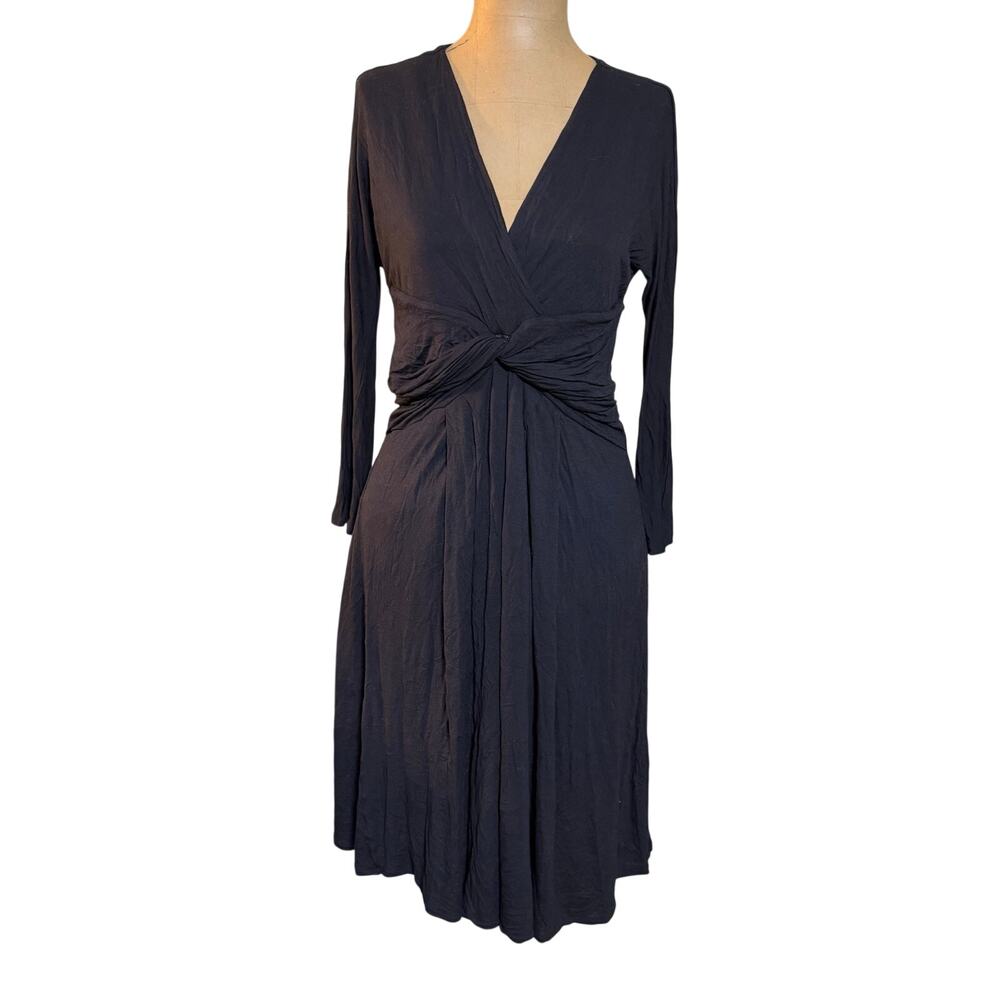 Max Mara Vintage Wrap Effect Black Jersey Long Sleeve V-neck Dress size Medium